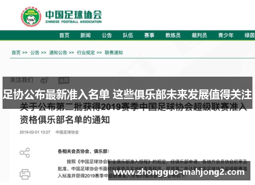 足协公布最新准入名单 这些俱乐部未来发展值得关注